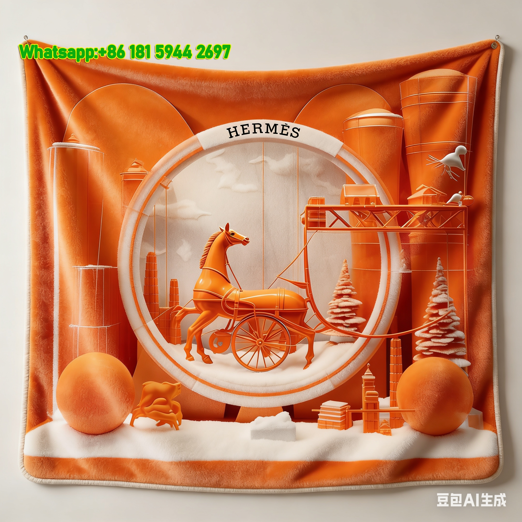 Hermès Inspired Orange Horse Carriage Flannel Throw Blanket IMG_5409